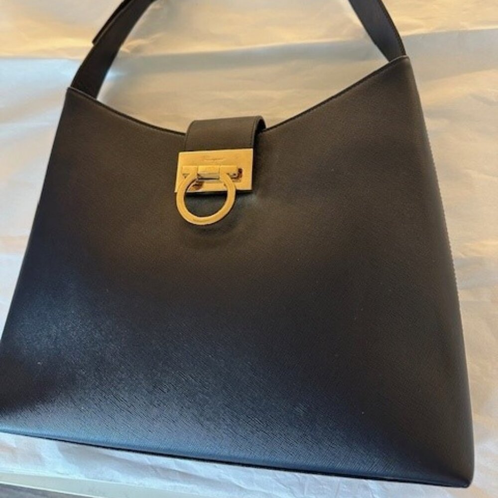 Navy Blue Salvatore Ferragamo Hobo Shoulder Bag